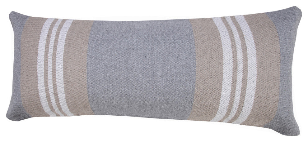 Classic Coastal Club Beige Double Striped 14" x 36" Lumbar Throw Pillow