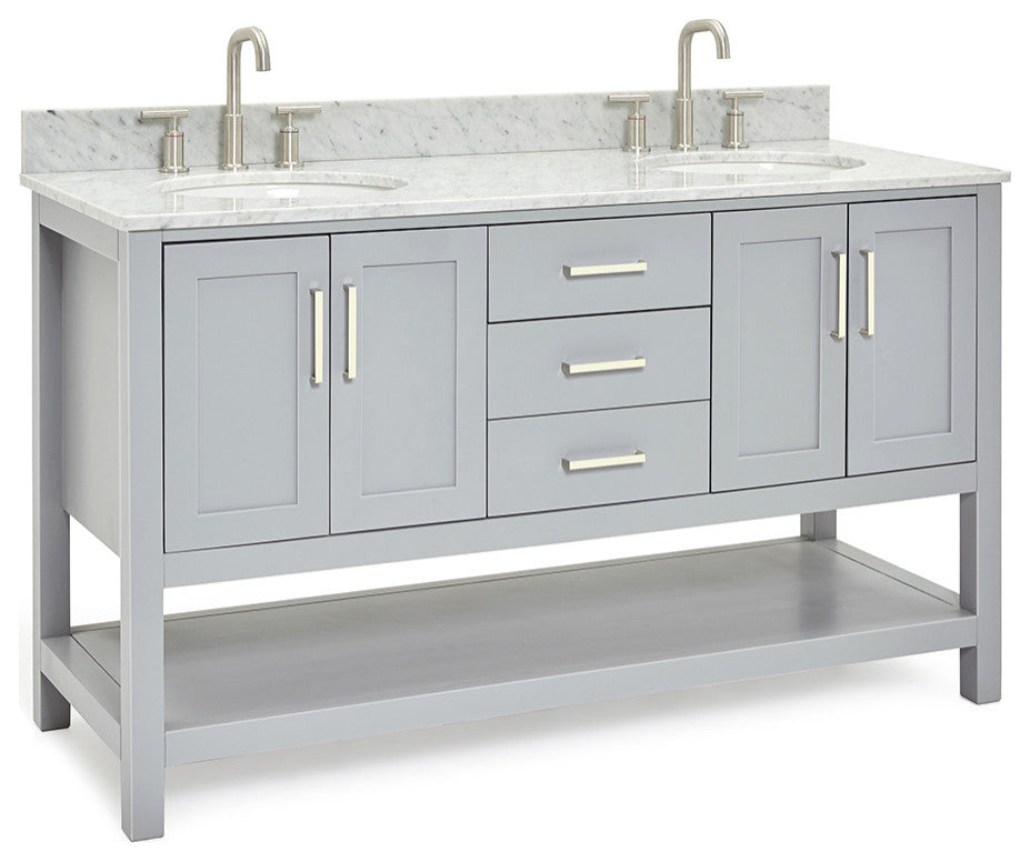 Magnolia 61" Oval Sinks Bath Vanity, 0.75" Carrara Marble