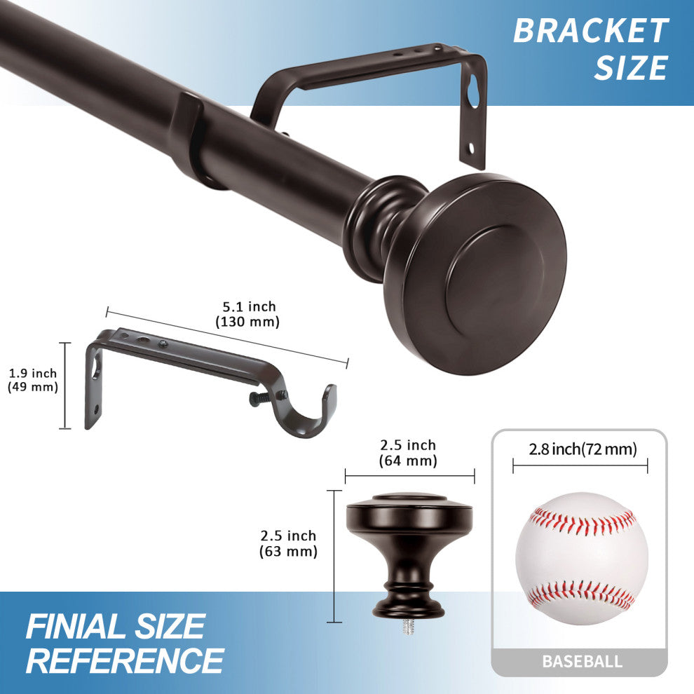 1" Semplice Drapery Curtain Rod, Bronze, 84"-120"