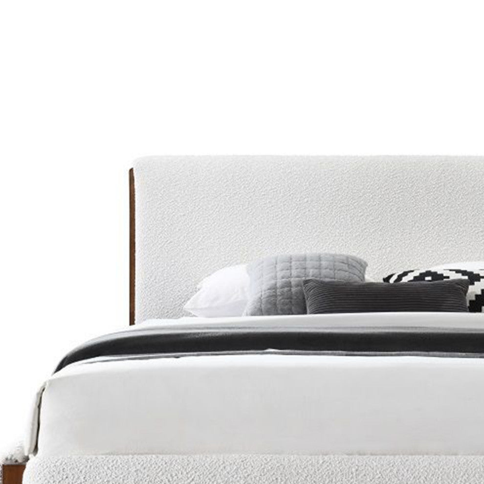 Acme Sandro Queen Bed White Boucle/Walnut Finish