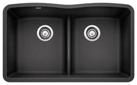 Blanco Diamond Silgranit Low-Divide Undermount Kitchen Sink, Anthracite