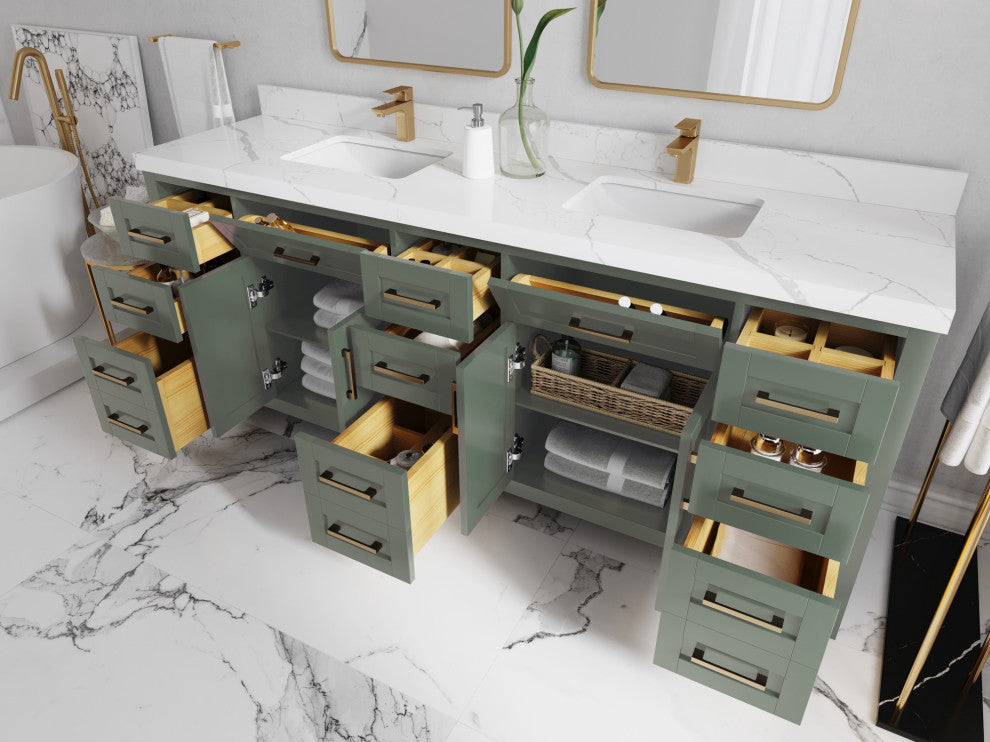 Cambridge 84" Double Sink Bath Vanity in Evergreen 2" Carrara Marble