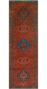 Fine Vintage Distressed Adalbeor Burgundy/Blue Runner, 3'5x10'10