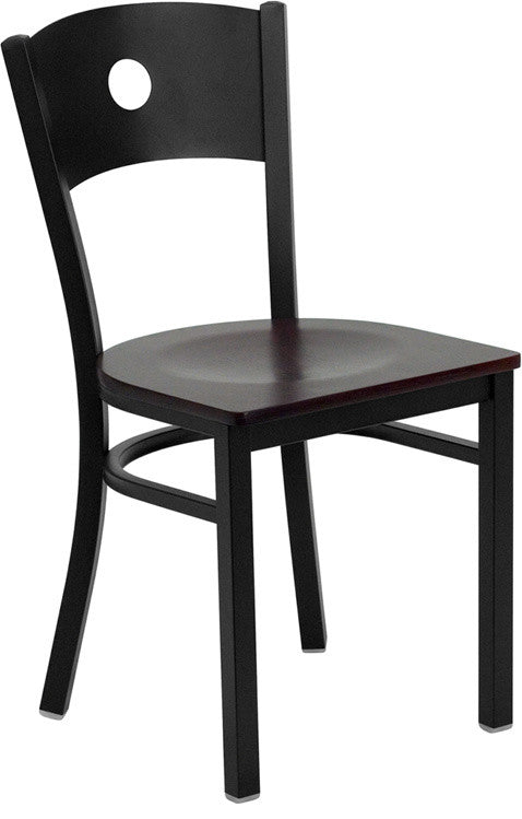 Black Circle Back Metal Restaurant Chair, Mahogany Wood Seat