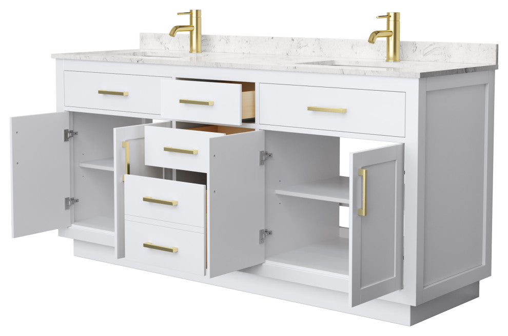 Beckett TK 72" Double Vanity, Cultured Top, Gold Trim