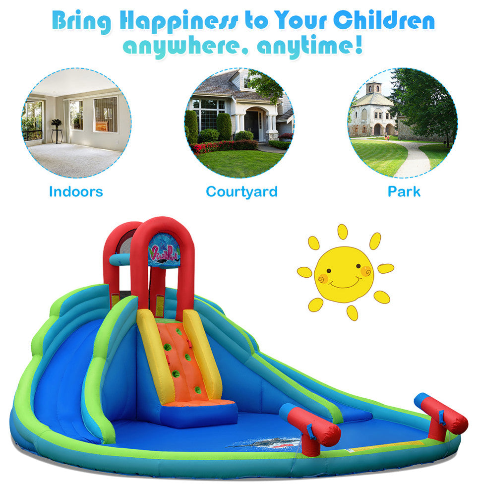 Costway Inflatable Bounce House Water Splash Pool Dual Slide Climbing Wall