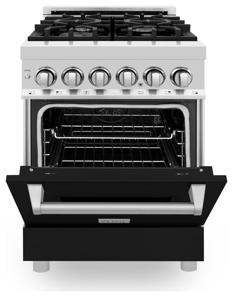 ZLINE 24 In. Professional Dual Fuel Range With Black Matte Door, RA-BLM-24