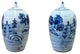 Lot of 2 Blue White Small Scenery Graphic Porcelain Point Lid Jars Hws2514