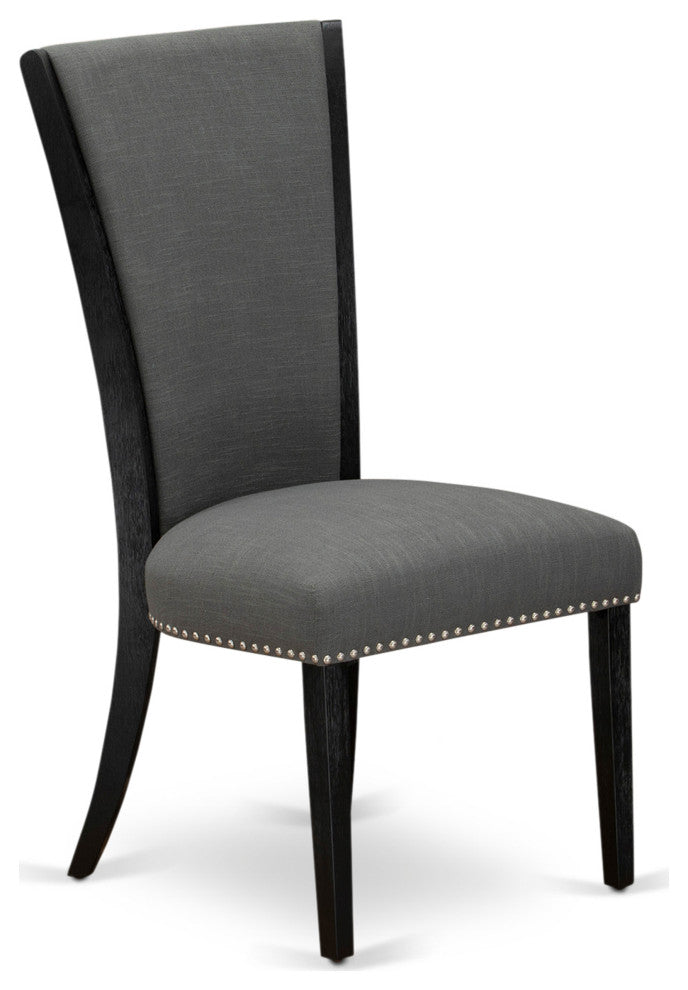 Set Of 2, Dining Room Chairs, Black Wooden Structure, Dark Gotham Grey Seat