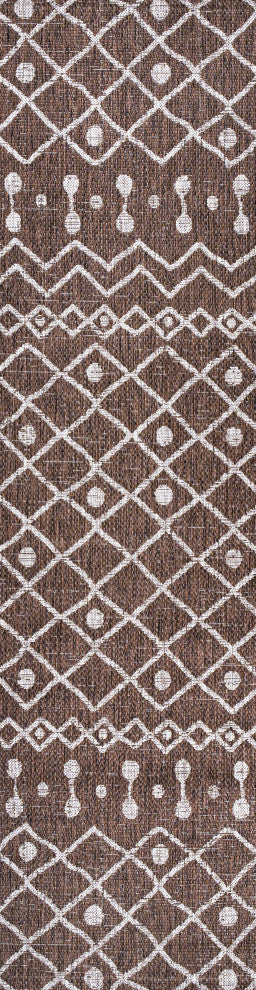 Nokat Tribal Bohemian Indoor/Outdoor Brown/Beige 2 ft. x 10 ft. Runner Rug