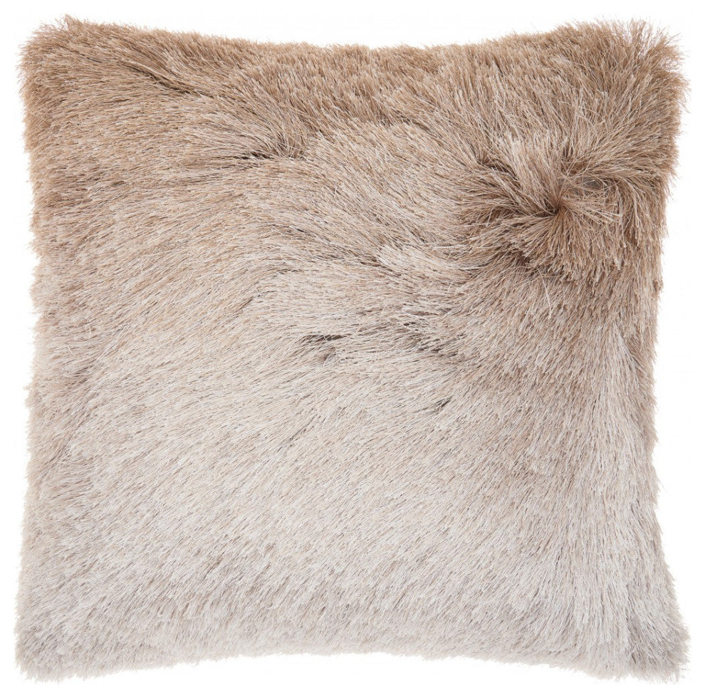 Plush Beige Silver Accent Throw Pillow