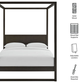 Alva Queen Wood Canopy Platform Bed, Smoked Oak