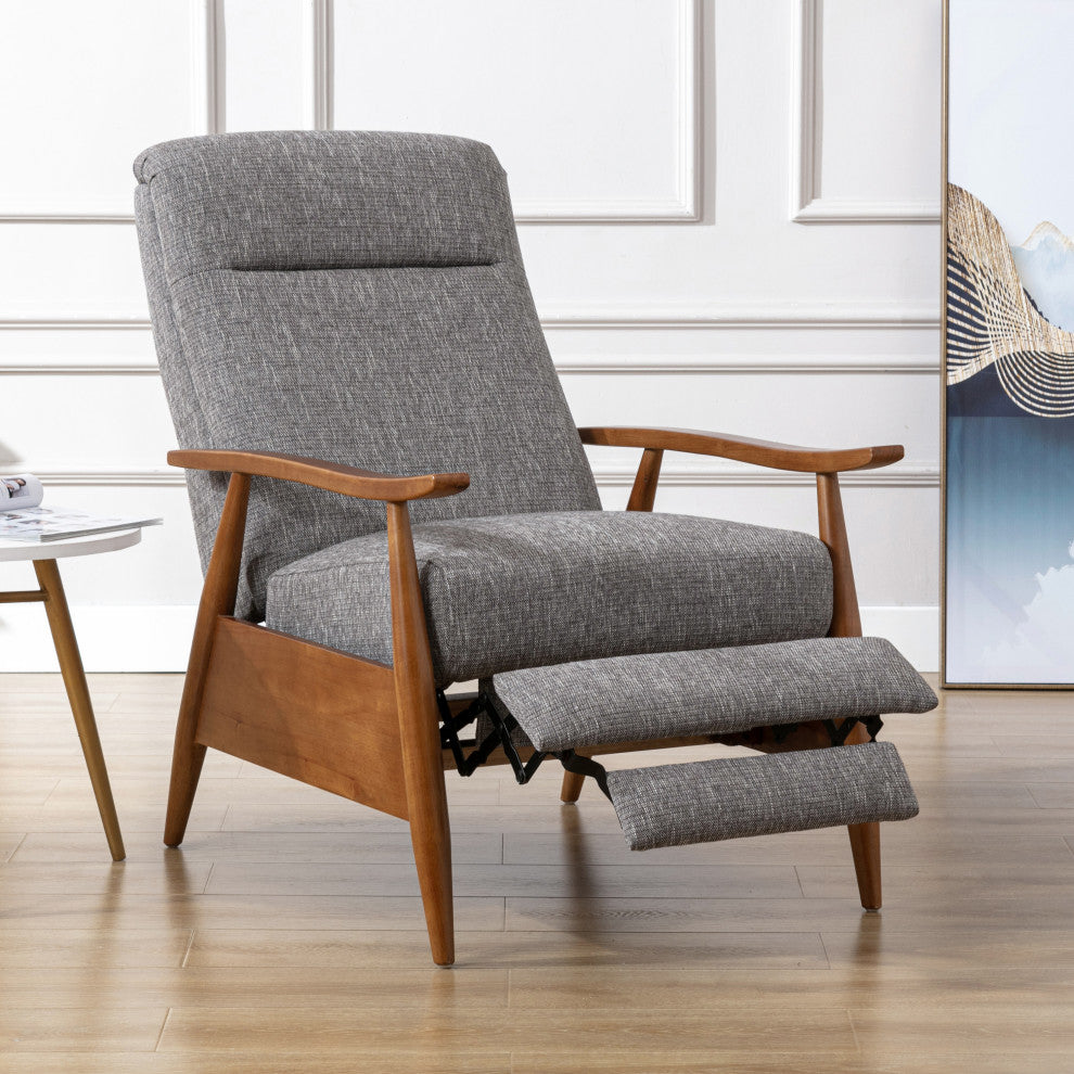 Terni Wood Arm Push Back Recliner, Performance Fabric, Ashen Gray