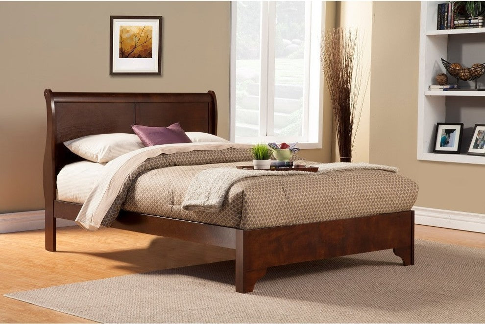 Rubberwood Low Footboard Sleigh Bed In Eastern King Size, Brown