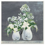 White Flowers Blue Green Painting, 12"x12"