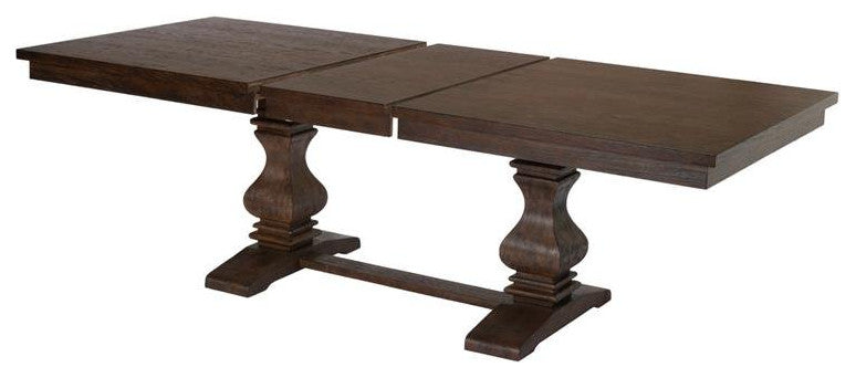 Walnut Wood Dining Set with Extendable Table and Beige Linen Chairs