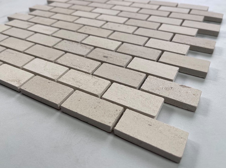 Golden Beach Moleanos Beige Limestone 1x2 Brick Mosaic Tile Honed, 1 sheet