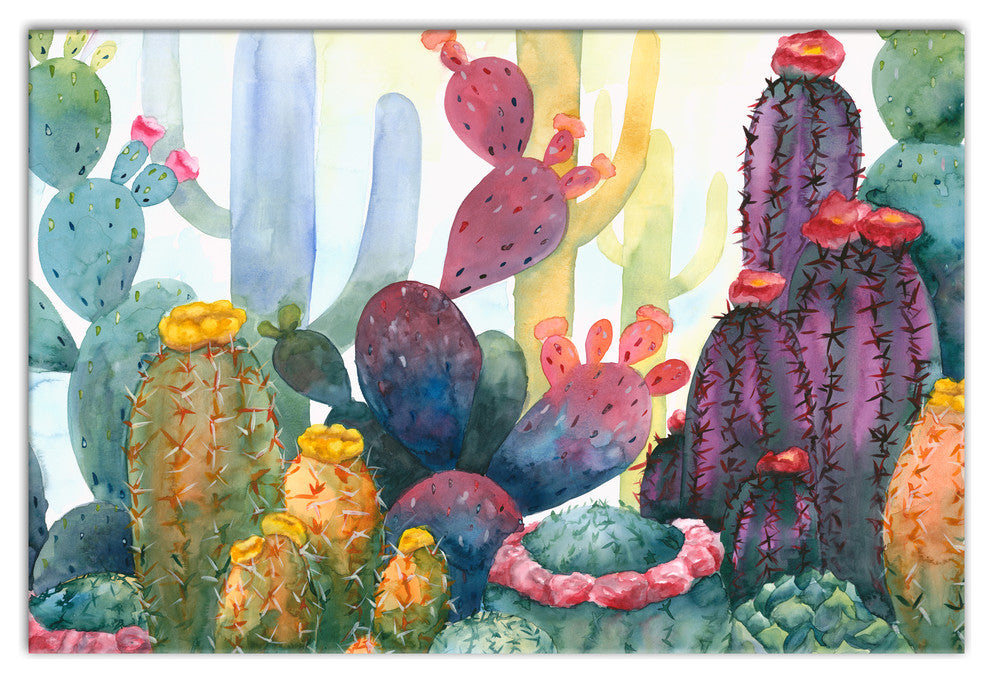 Colorful Blooming Cactus 24x36 Canvas Wall Art