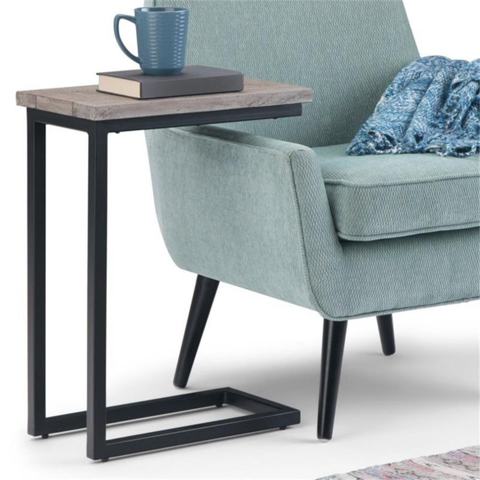 Wood And Metal 18 Inch Wide Rectangle C Side Table In Birch, Fully Assembled