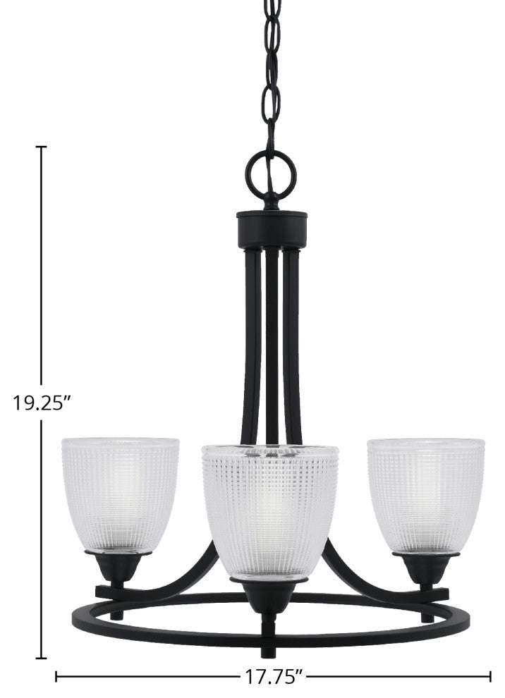 Paramount 3-Light Chandelier, Matte Black, 5" Clear Ribbed Glass