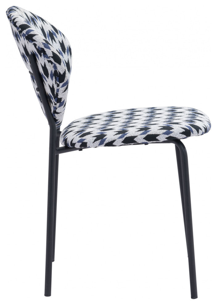 Set of Two Blue Black and White Arrow Design Dining or Side Chairs
