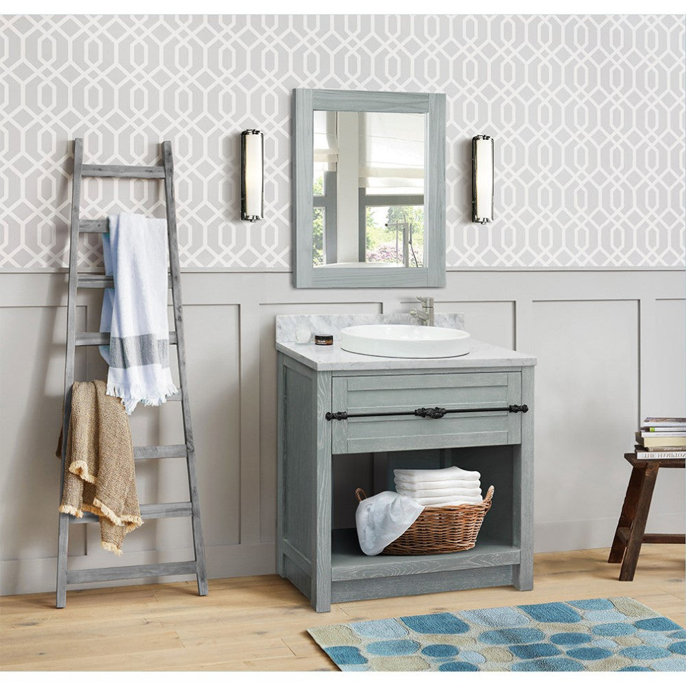 30" Single Vanity, Gray Ash, White Carrara Top, Round Sink