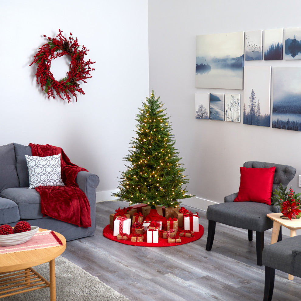 5' Wisconsin Fir Faux Xmas Tree W/ 250 Warm White Lights & 578 Bendable Branches