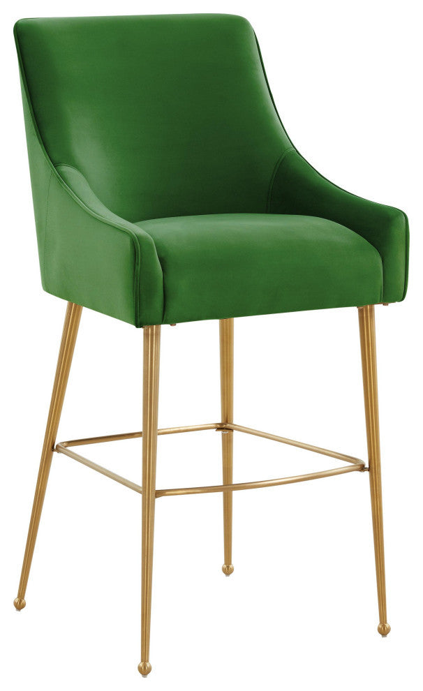 Beatrix Green Velvet Bar Stool, Gold Legs