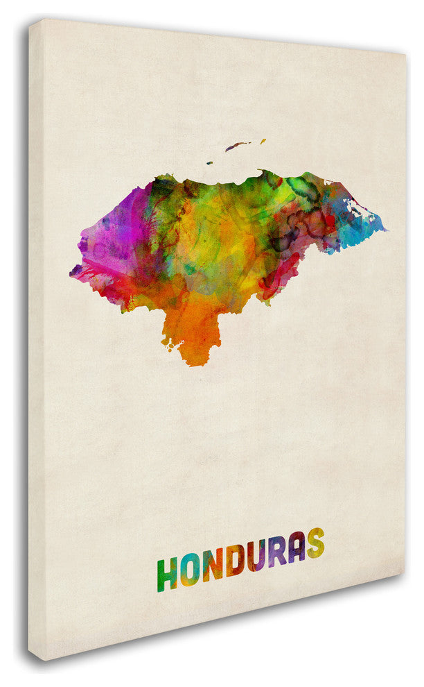 'Honduras Watercolor Map' Canvas Art by Michael Tompsett