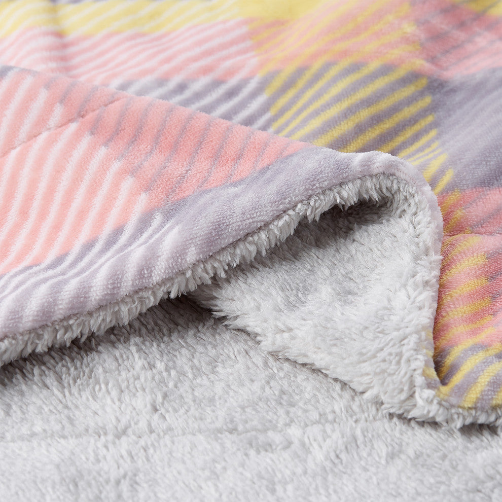 LHC Poly Fleece Sherpa Throw Blanket, Modern Blush