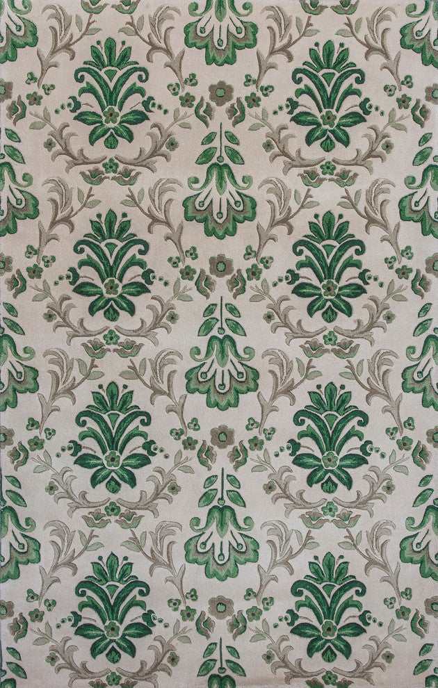 Emerald 9038 Ivory, Green Damask Rug, 7''6" Round