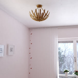 Ozette 18"W Gold Semi Flush Mount Ceiling Light Fxiture With Leaf Motif