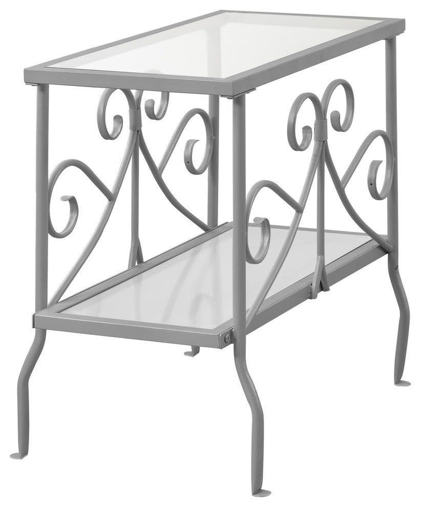 Accent Table, Silver Metal With Tempered Glass