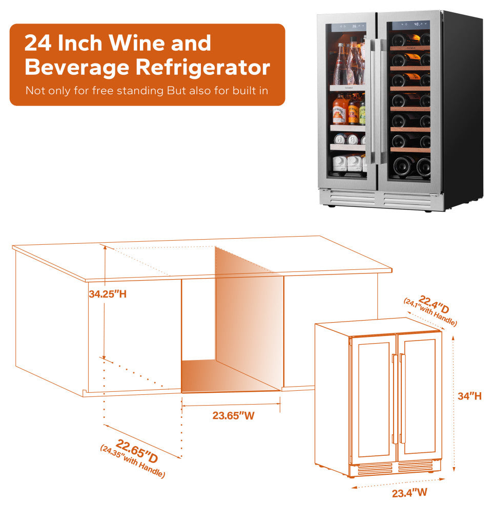 Ca''Lefort 24" Wine Beverage Cooler French Door Dual Zone Refrigerator