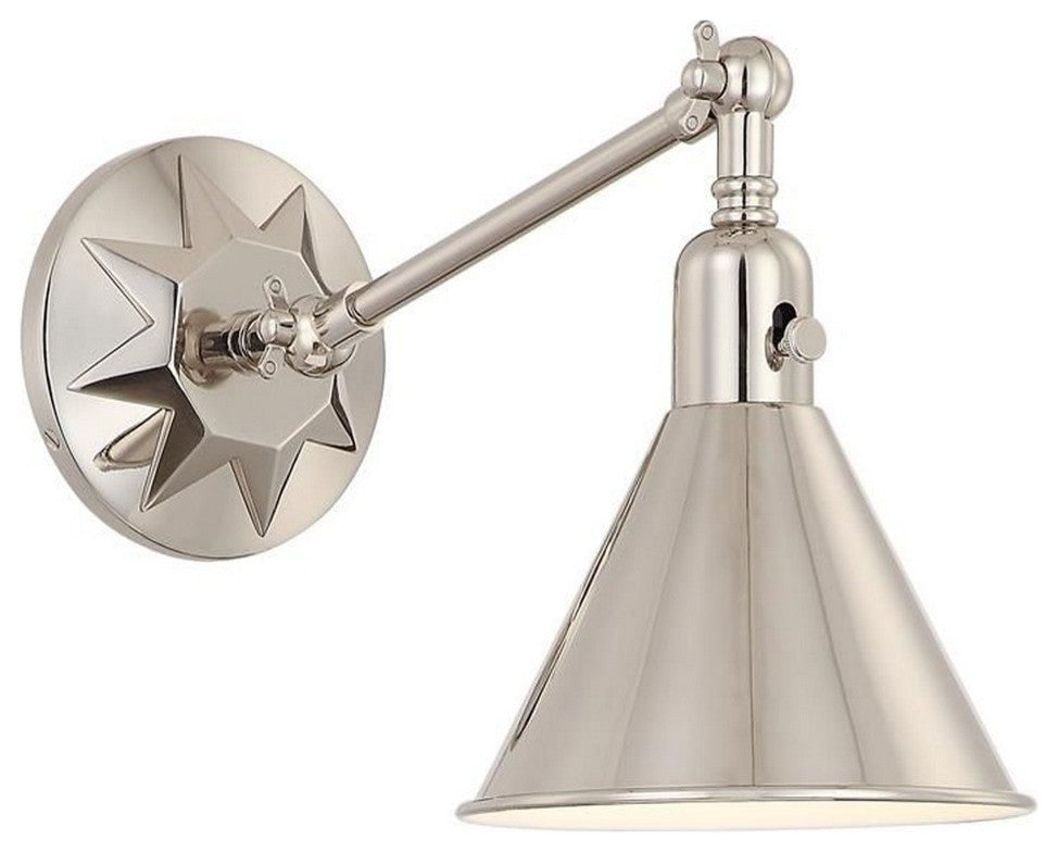 Crystorama Morgan 1-Light Sconce, Polished Nickel, 13"x7"