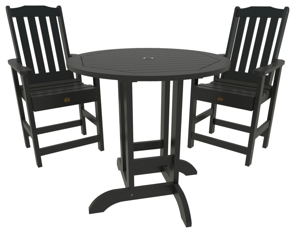 Springville 3-Piece Round Dining Set, Weathered Acorn, Black