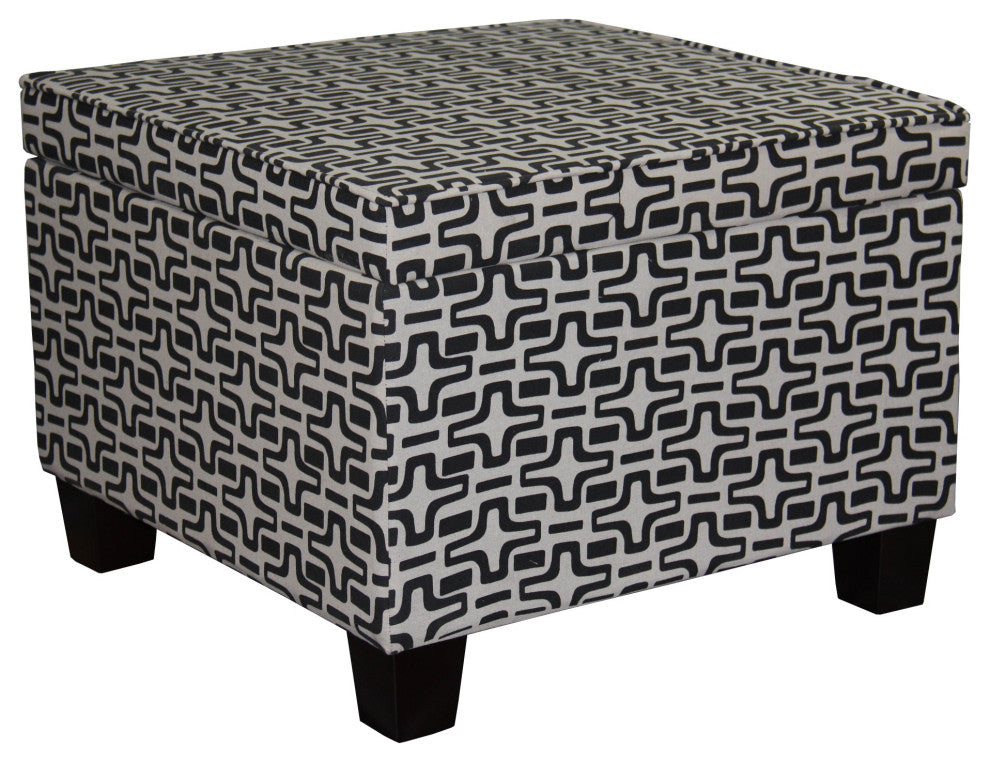 Dark Brown and White Retro Star Print Storage Ottoman