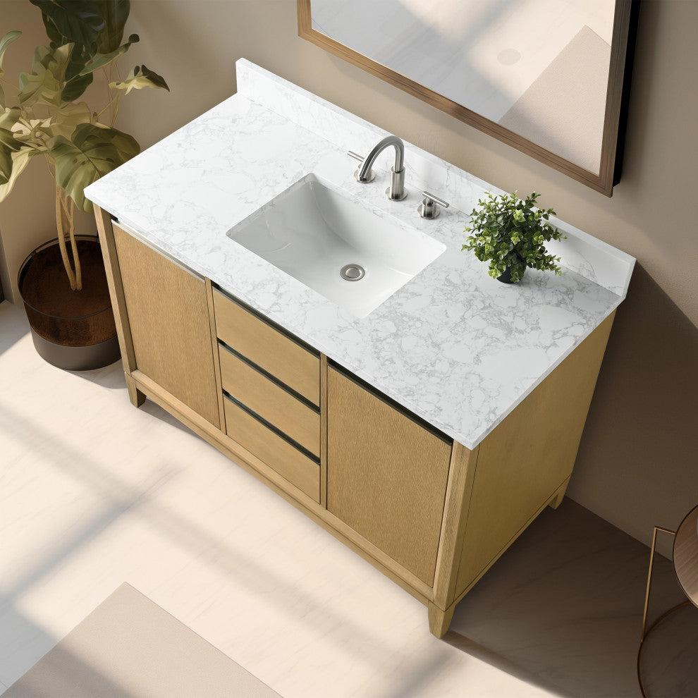 Vanity Art Bathroom Vanity With Sink, Natural Oak, 48" Single