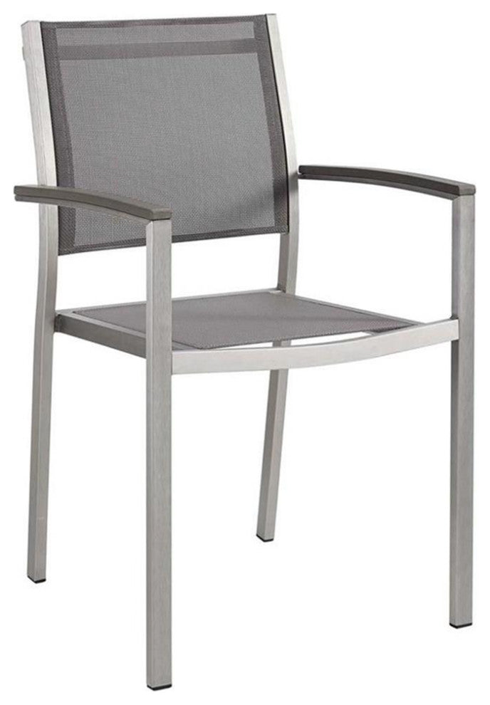 Modway Shore Fabric Aluminum Patio Dining Arm Chair in Silver/Gray (Set of 2)