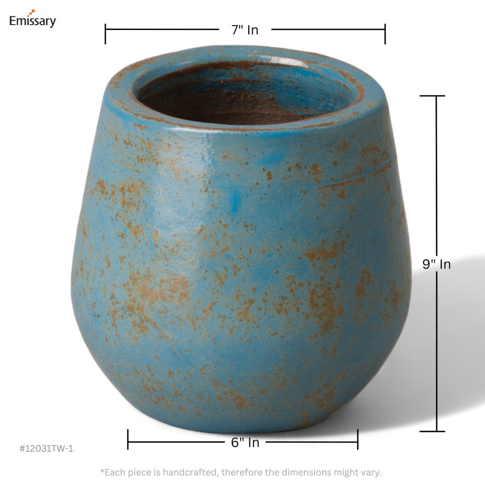 9" Round Planter, Turquoise Wash Glaze
