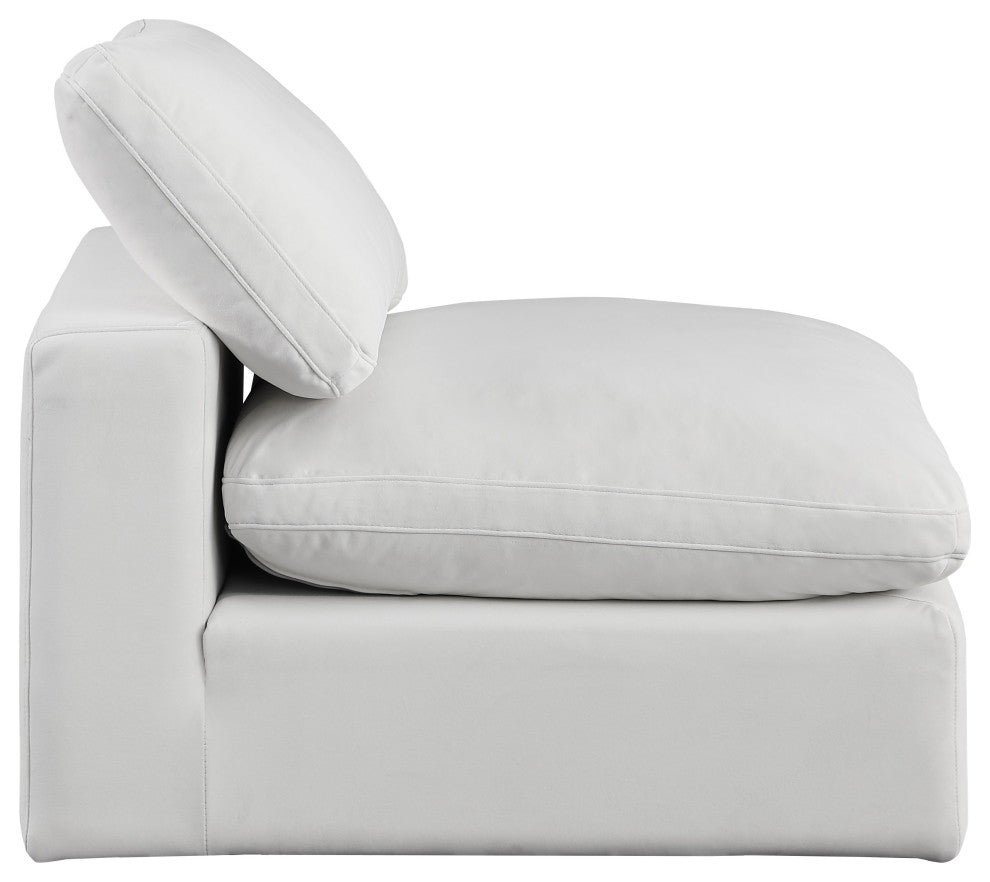 Comfy Beige Linen Textured Fabric Modular Chair, Cream, Velvet, Armless Chair