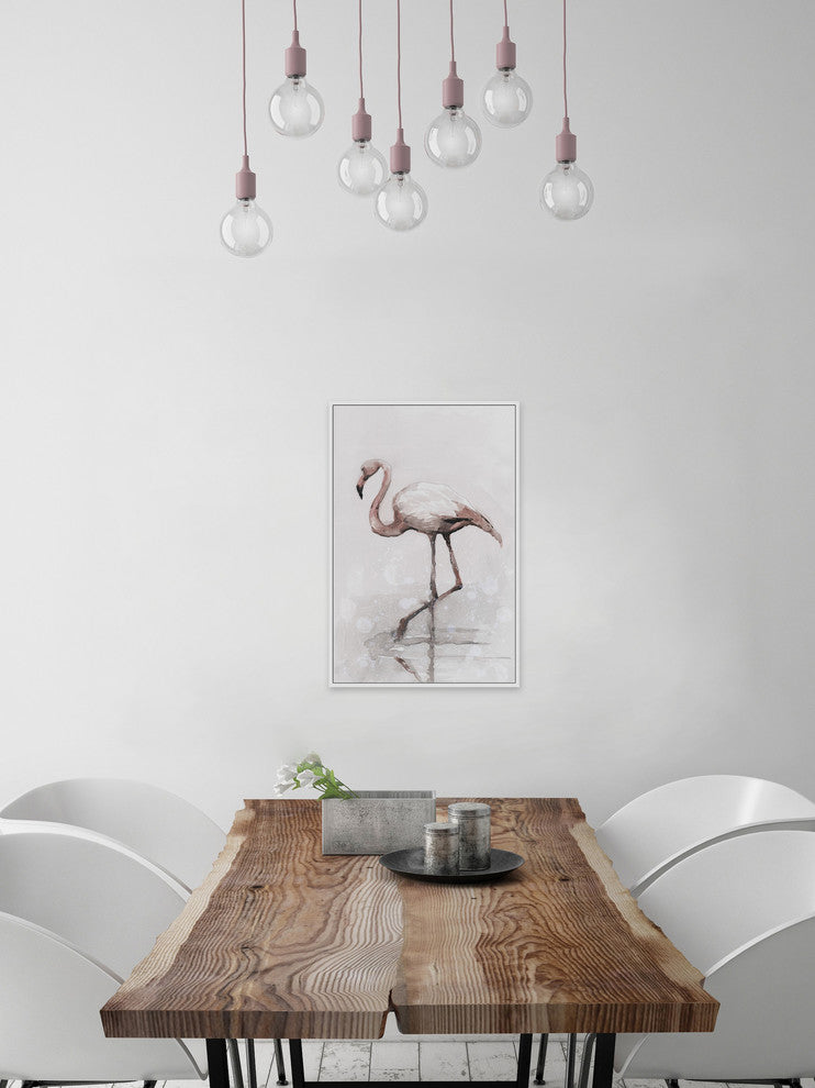 "Flamingo Splash" Floater Framed Painting Print on Canvas, 30"x45"