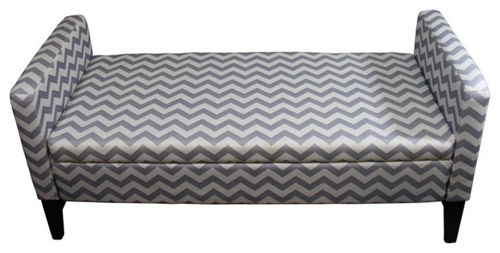 Modern Gray and White Chevron Print Storage Bench