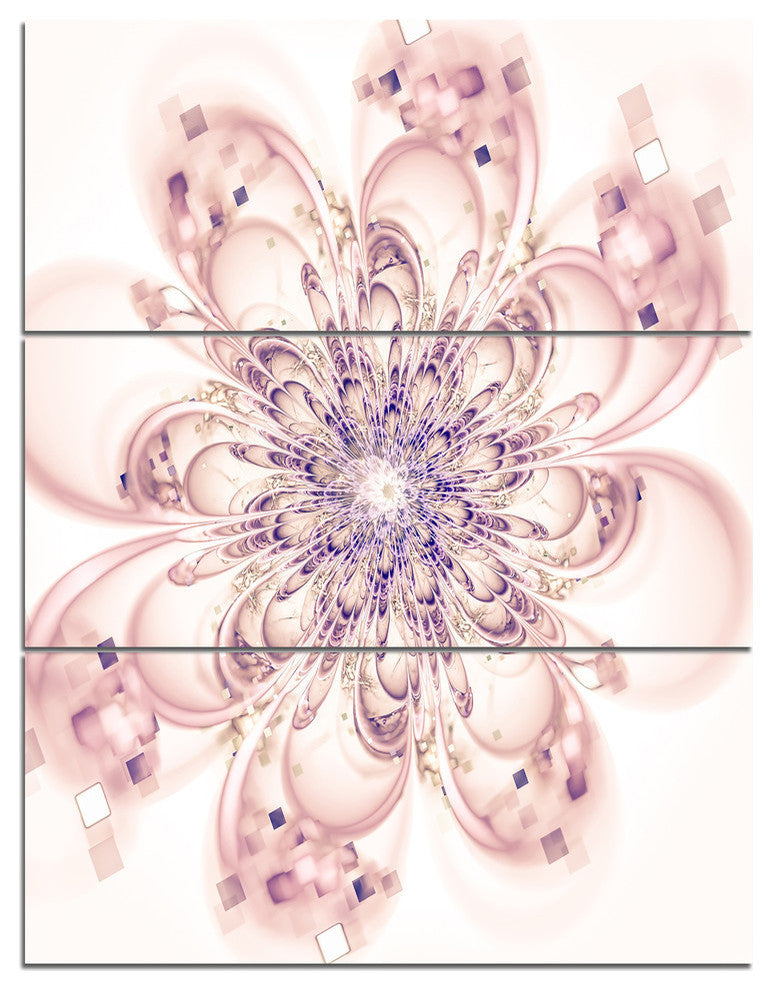 "Full Bloom Fractal Flower in Pink" Metal Wall Art, 3 Panels, 28"x36"
