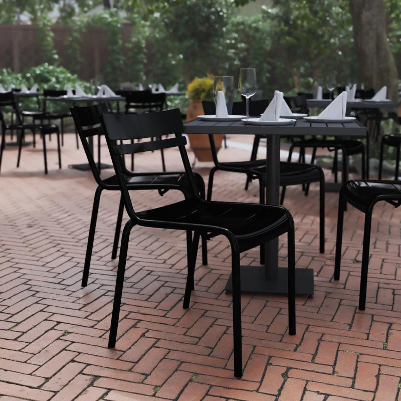 Nash Commercial Grade Steel Stack Chair, Indoor-Outdoor Armless Chair, Black
