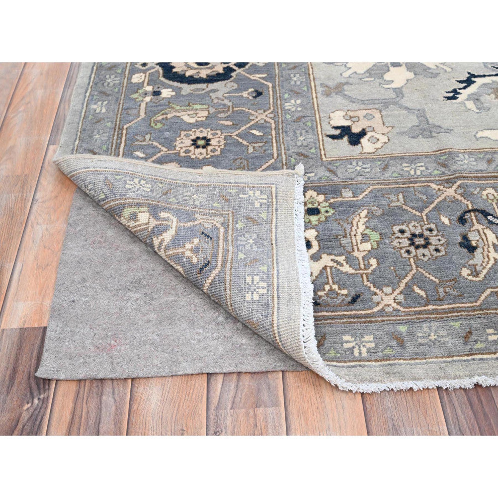 Gray Afghan Peshawar With Serapi Heriz Design Wool Hand Knotted Rug 9'x12'2"