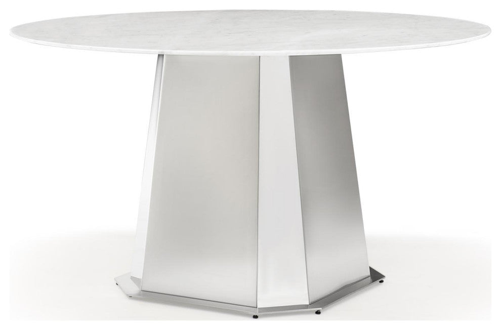 Riesling Carrara Marble and Stainless Steel Dining Table