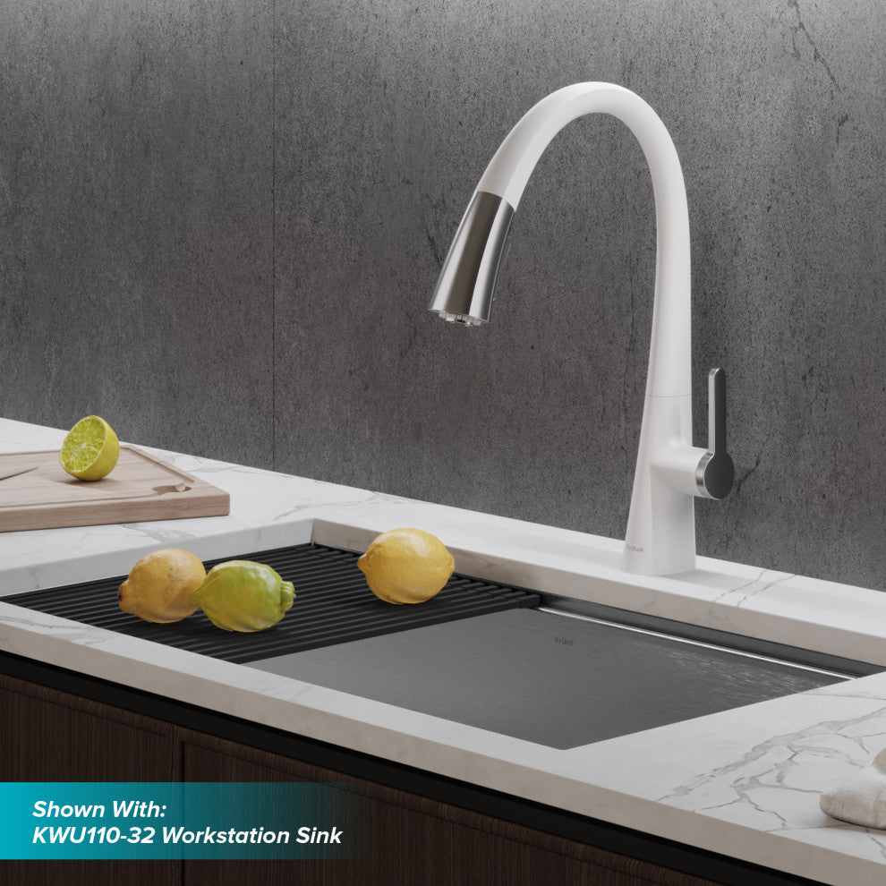 Nolen Pull-Down 1-Hole Kitchen Faucet Chrome White