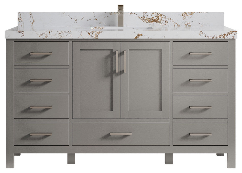 Malibu 60 Single Sink Bathroom Vanity in Elephant Skin Gray 2" Viola Gold
