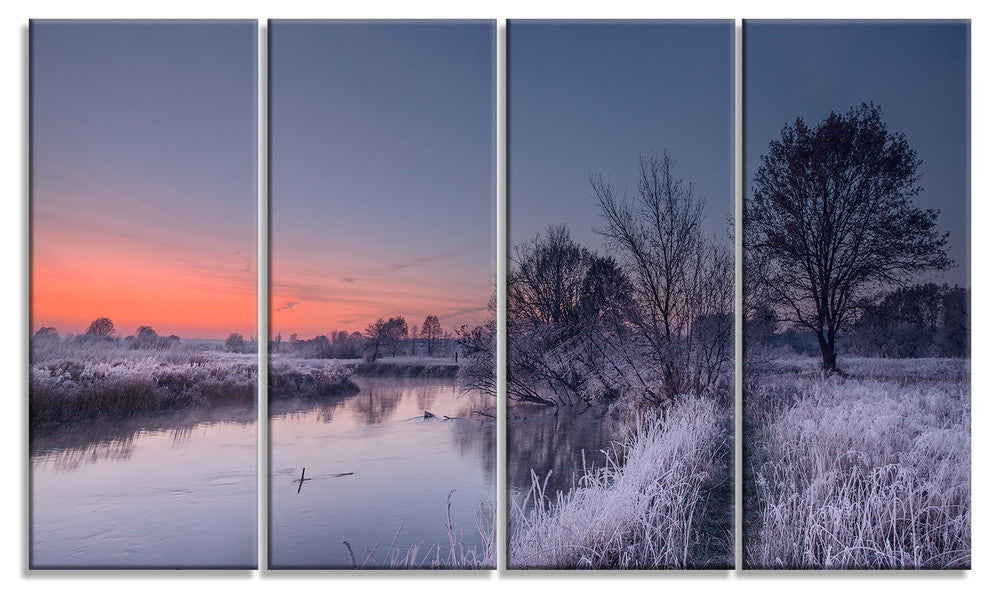 "Frosty Fall Morning Panorama" Landscape Print Wall Artwork, 4 Panels, 48"x28"